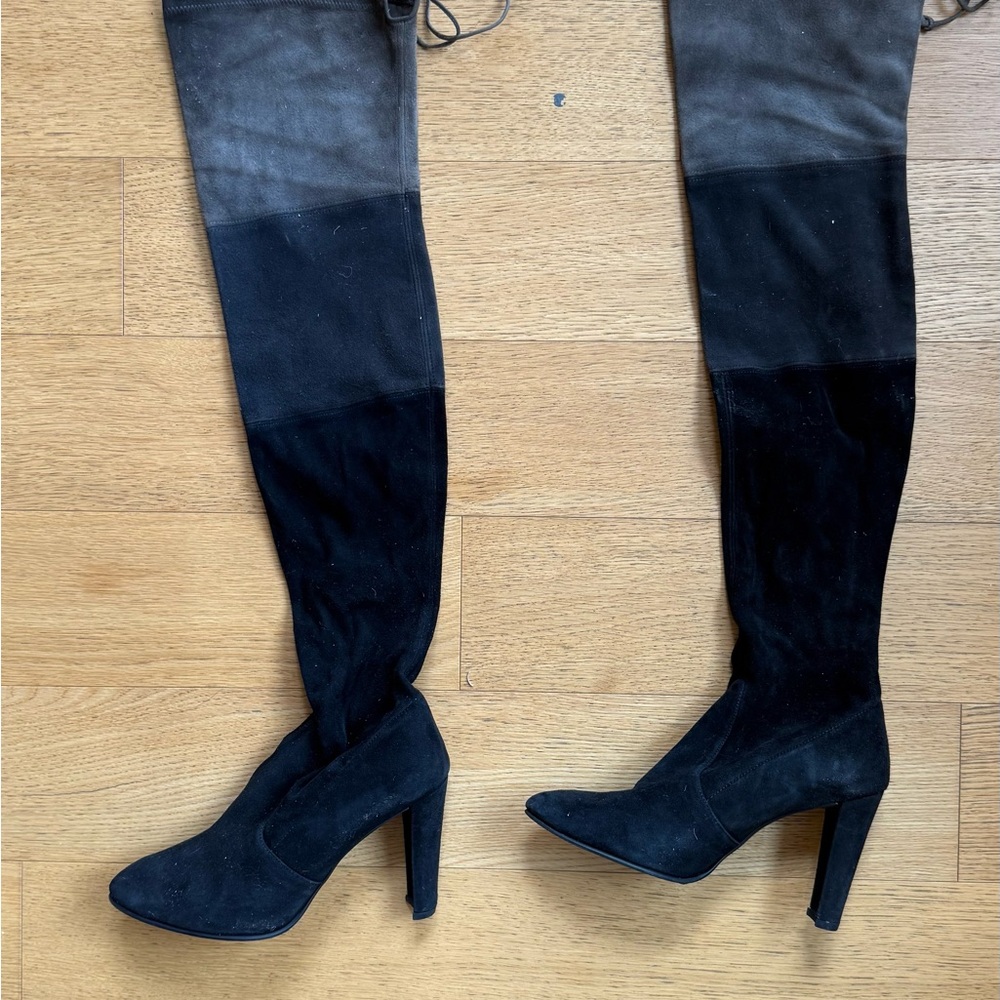 Stuart Weitzman Black Heeled Boots with Chunky Heel
